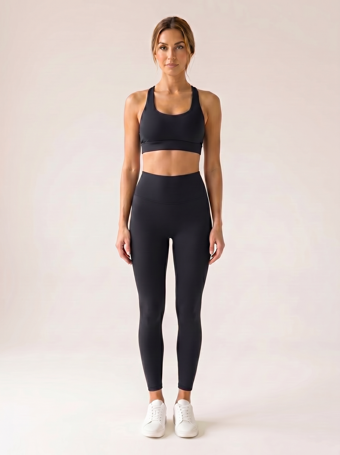 High-Waist Leggings 7/8 — on model, full body front [variant: Black]