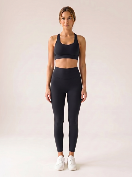 High-Waist Leggings 7/8 — on model, full body front [variant: Black]