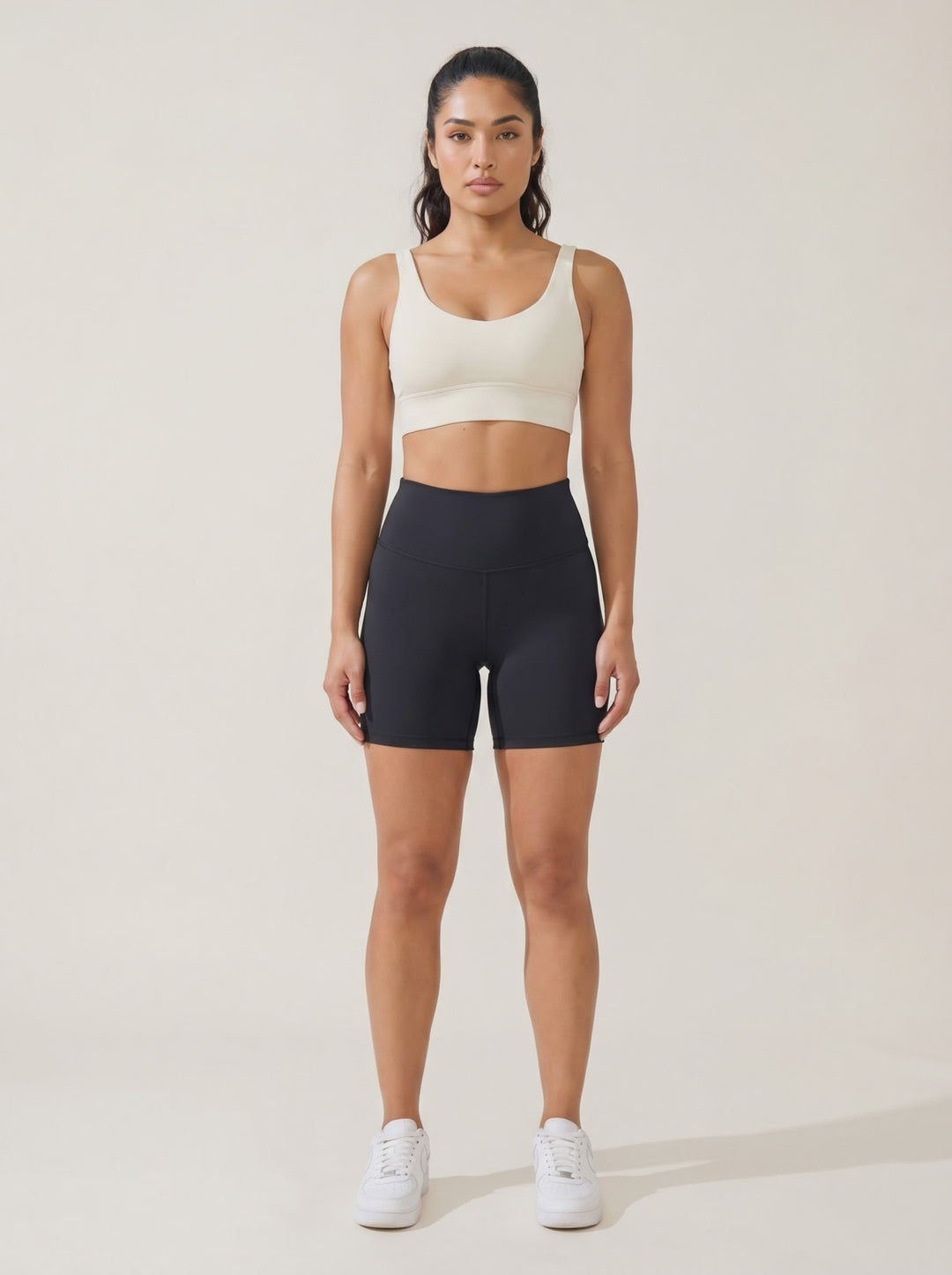 High-Waisted Biker Shorts — on model video, black