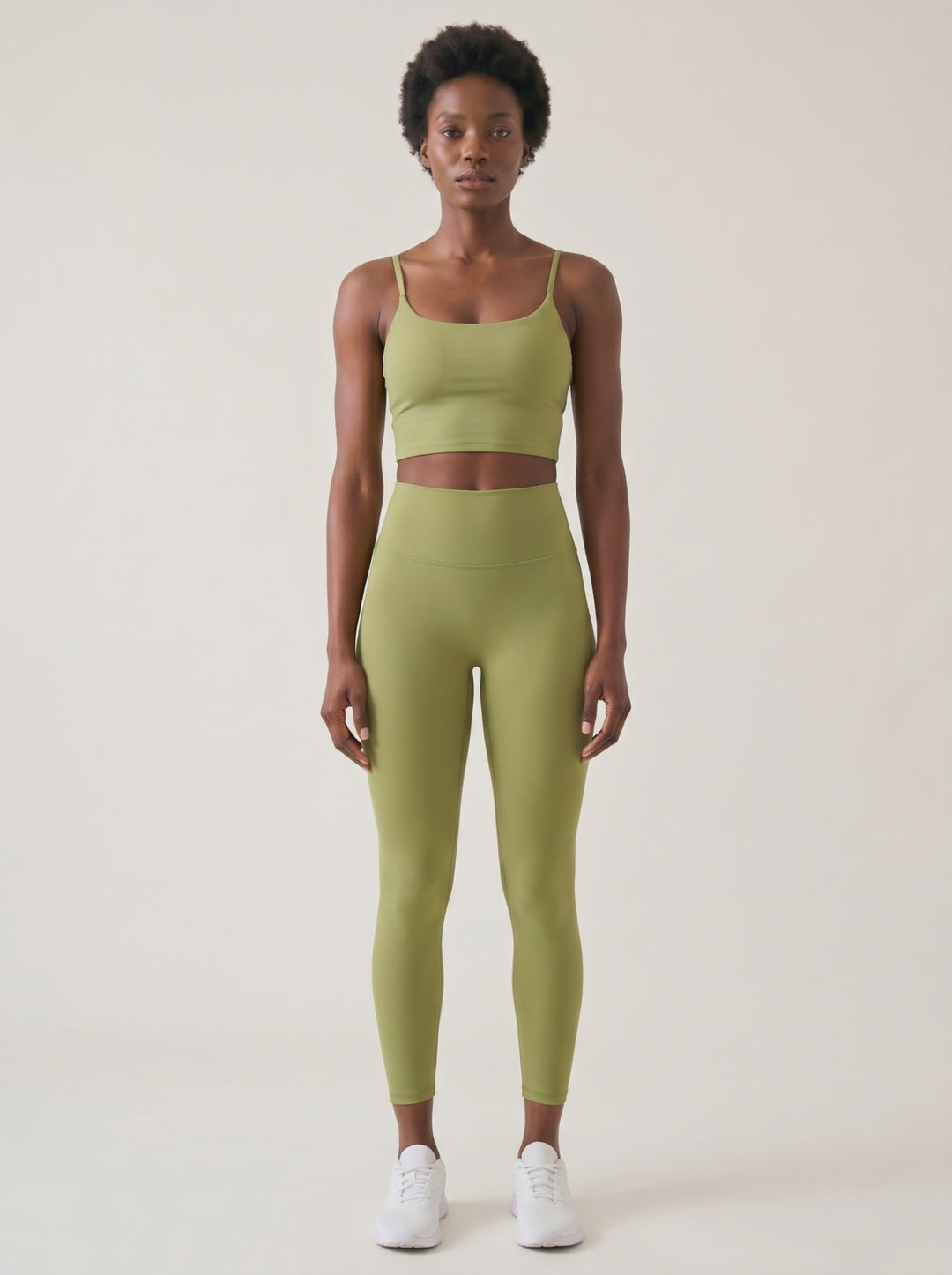 High-Support Sports Bra — on model video, green set